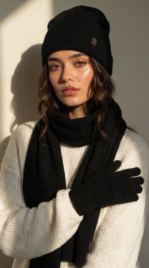 Комплект Kalus black (шапки, шарф и перчатки)