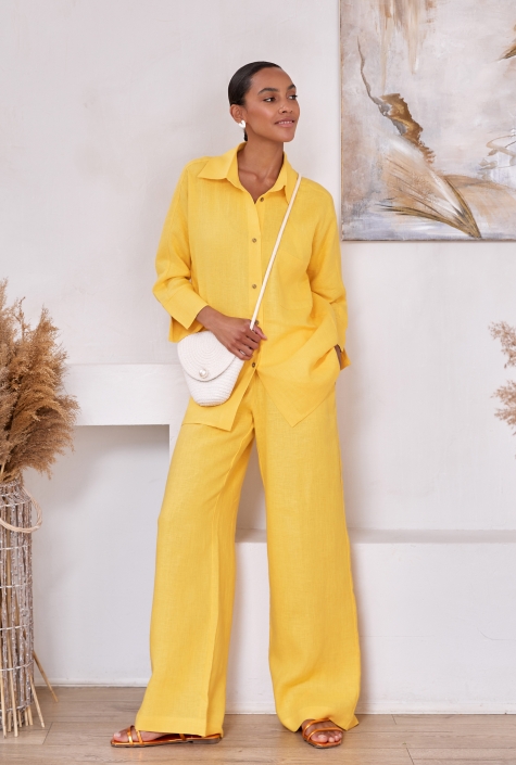 Костюм Mila yellow льняной с широкими брюками (пошив по индивидуальным меркам)
