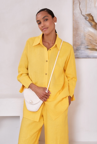 Костюм Mila yellow льняной с широкими брюками (пошив по индивидуальным меркам)