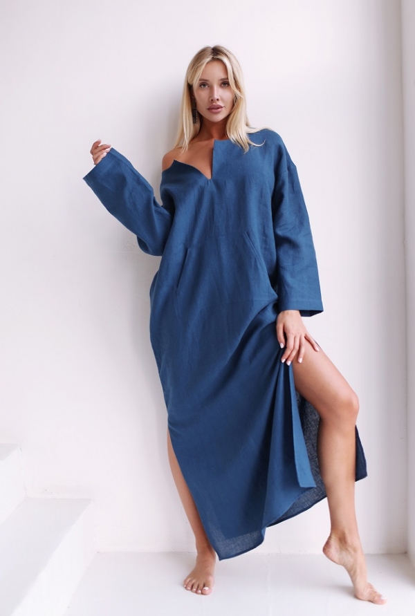  Платье blue льняное (пошив по индивидуальным меркам)