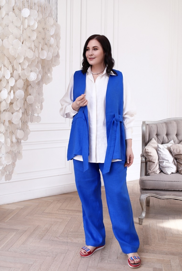 Костюм Amber тройка blue-white льняной (пошив)